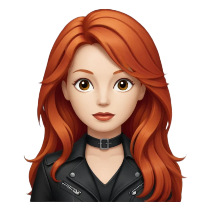 Lee Purcell with long red hair, black outfit sticker