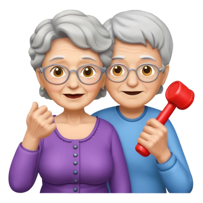 granny with a pumped up guy emoji iOS 18.1 sticker
