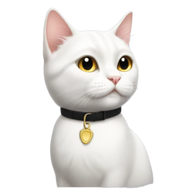White cat, not fat, black collar, the cat is white and smooth, not fluffy sticker