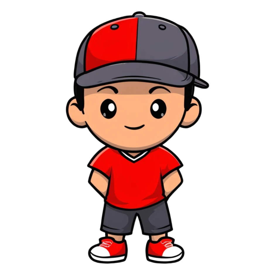 boy avatar with baseball cap and red t-shirt sticker