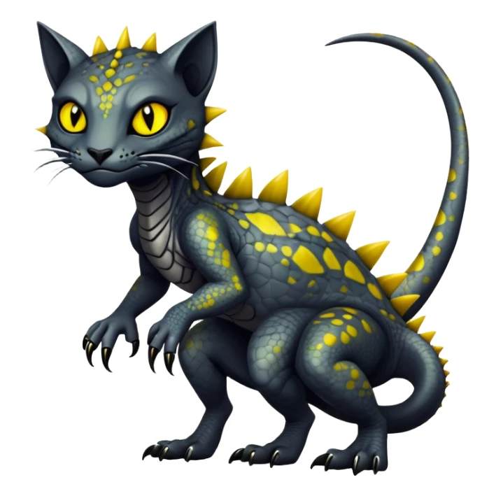 a dark gothic edgy reptilian feline-vernid-fionbri-creature with splash patterns full body sticker