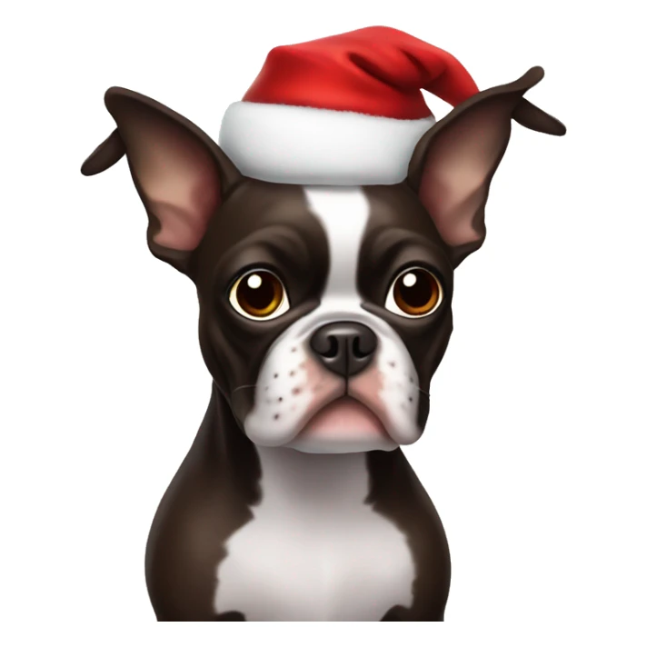 Dark brown Boston terrier dressed as Santa Claus sticker
