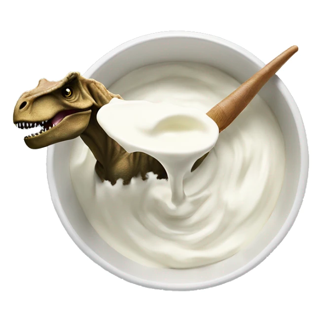 Bowl of yogurt being eaten by T. rex dinosaur  sticker