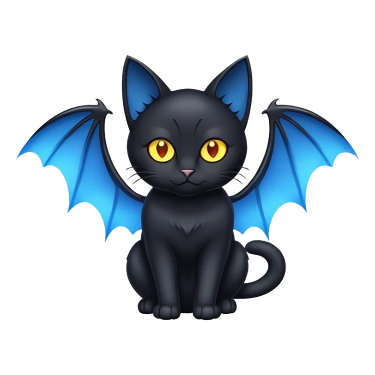 black cat with blue bat wings and glowing yellow eyes sticker