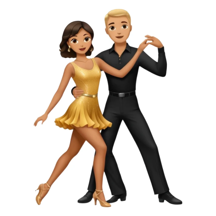 Dancesport professional latin competitor couple dancing the rumba, the women is in skinny short sparkly dress, the man is in black shirt and black classic pants  sticker