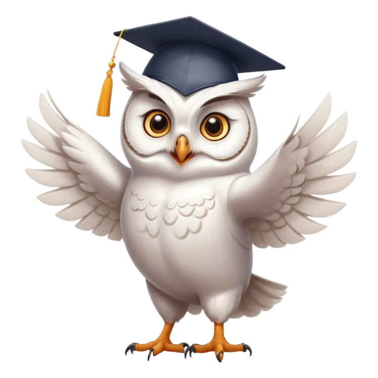 happy white Owl dancing with graduation hat and diploma in claws sticker