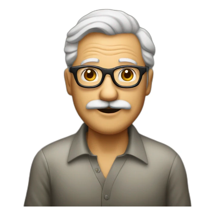 Abuelo joven con pelo cano con gafas y bigote saludando sticker