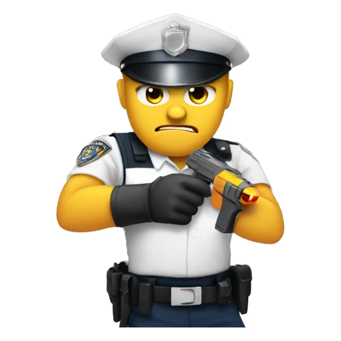 Emoji being angry and holding a tazer and he is a police sticker