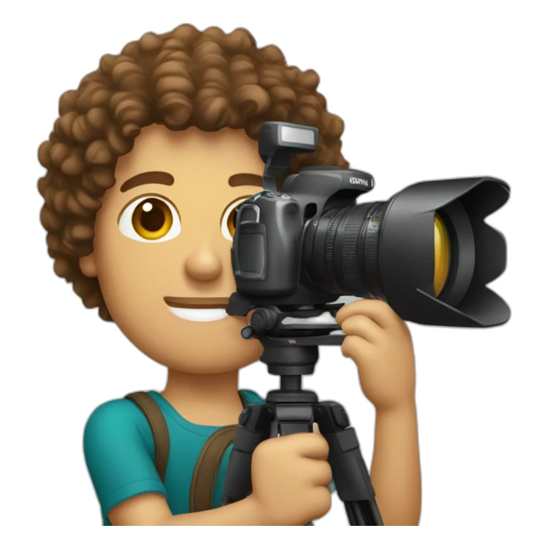 Male Photographer Caucasian curly brunette holding camera sticker