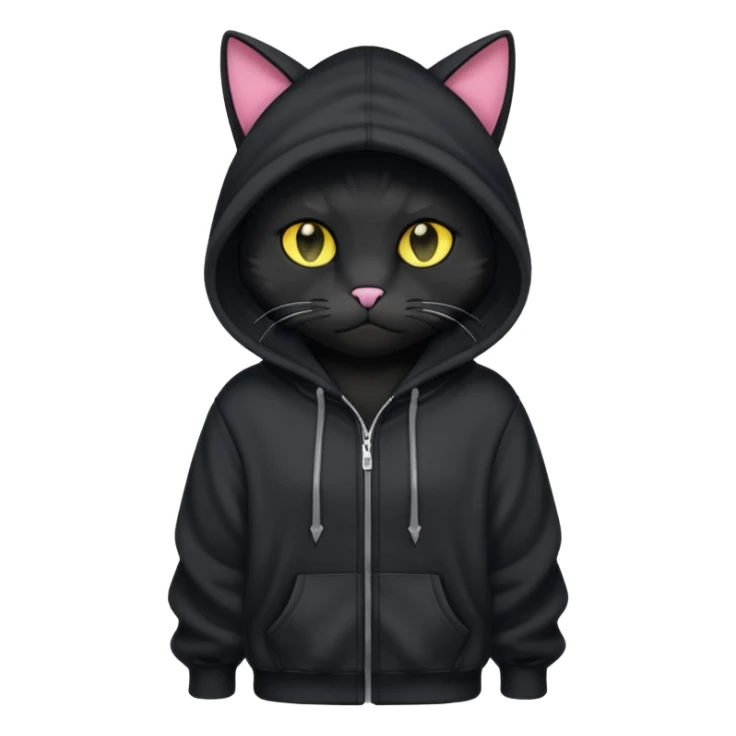 Black cat wearing a hoodie fursona (full body) sticker