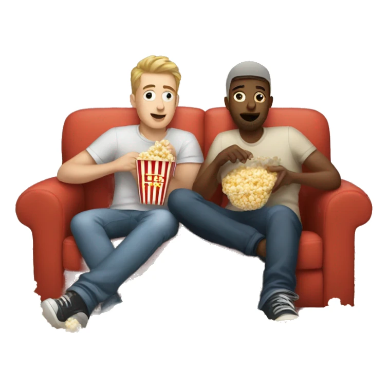 Two white gay men and dog eating popcorn on couch sticker