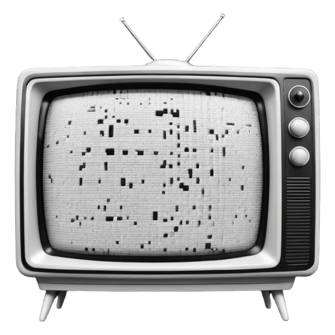 3D render of Static TV, digital glitch art aesthetic, data corruption visual, retro TV screen showing black and white noise, pixelated distortion, emoji style, isolated on white background --v 6.0. sticker
