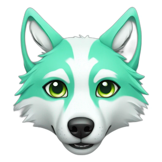 light green turquoise and white wolf with green eyes and one eye is grey and dead sticker
