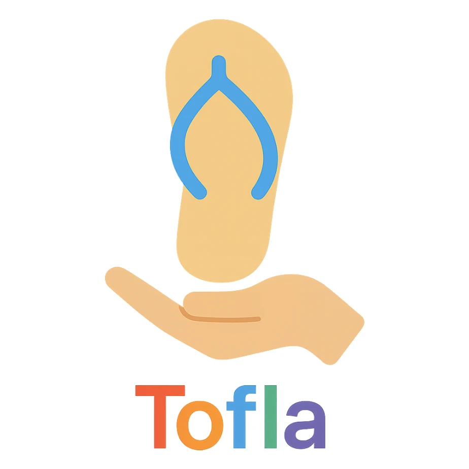 Add the text 'Tofla' on the icon in a colorful and modern style with transparent background. sticker
