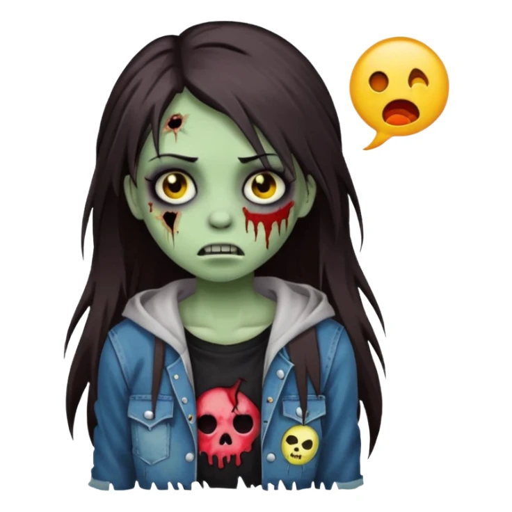 girl zombie long dark brown hair emo emoji sticker