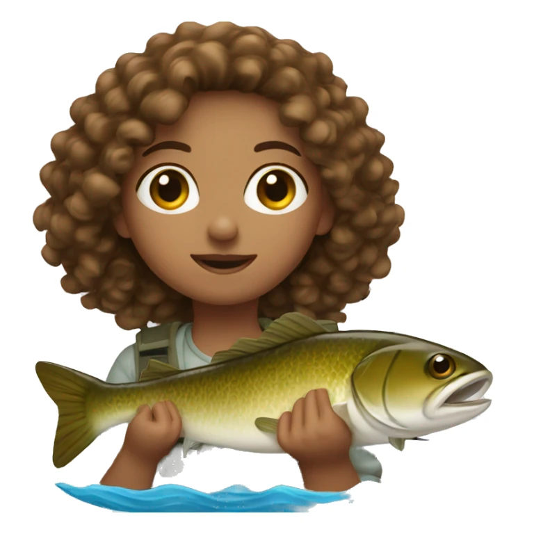 Girl with brown curly hair going fishing sticker