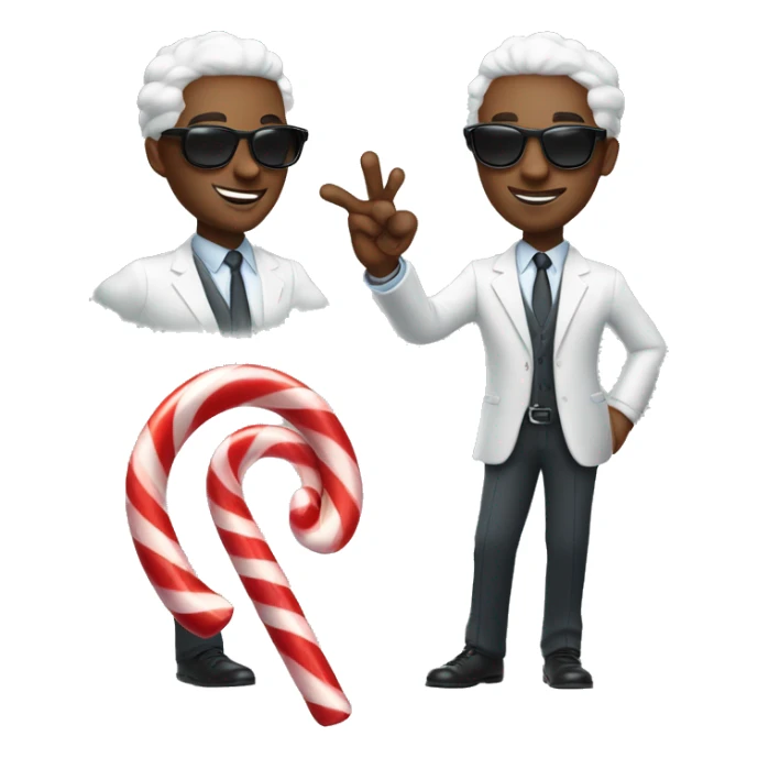 black man in suit and sunglasses twirling peppermint candy cane and making okay signal with his fingers  sticker