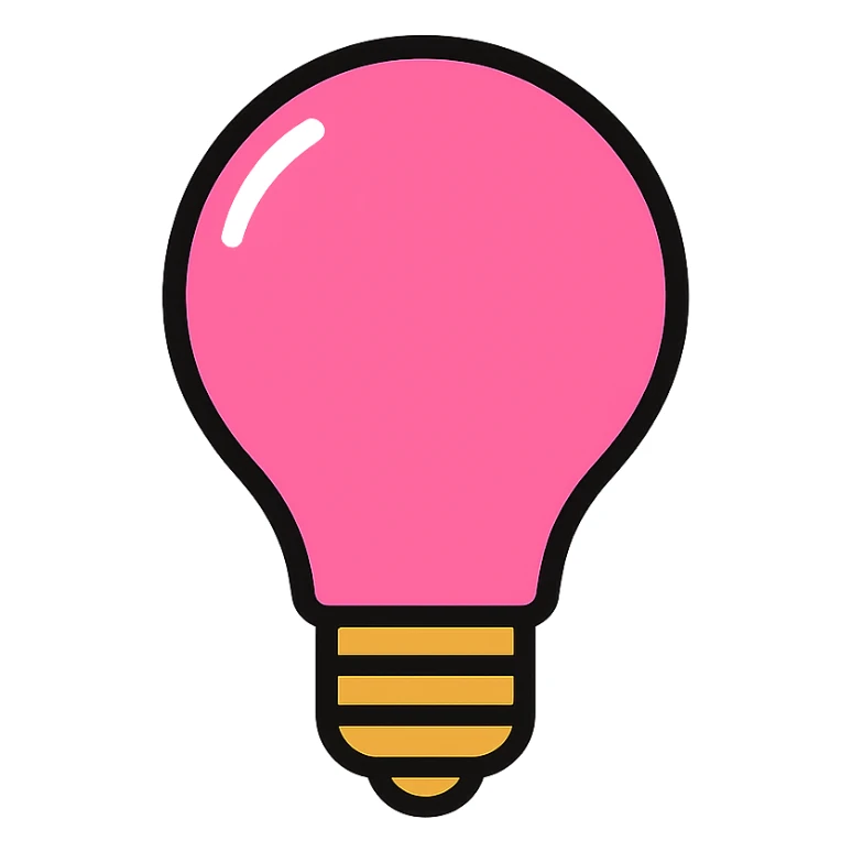 stylized pink light bulb playful bright icon sticker