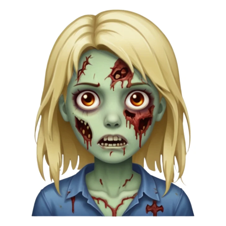 Create a zombie girl with dark hair and medium blonde highlights.  sticker