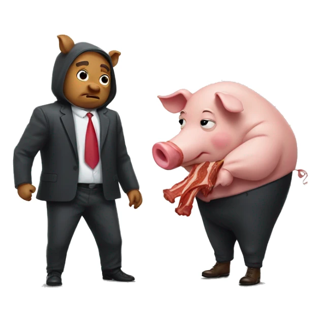A big bad pig in a suit with a man in a hoodie holding bacon sticker