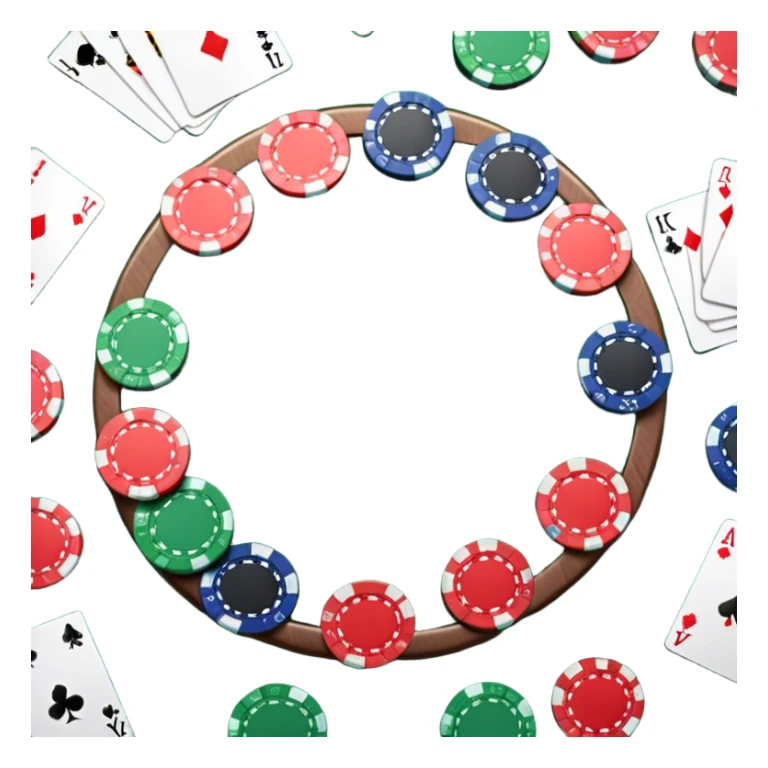 A photorealistic icon featuring playing cards and a stack of poker chips on a green felt table. Bright, detailed design with realistic textures and lighting. Transparent background, clearly symbolizing card games and strategy. sticker