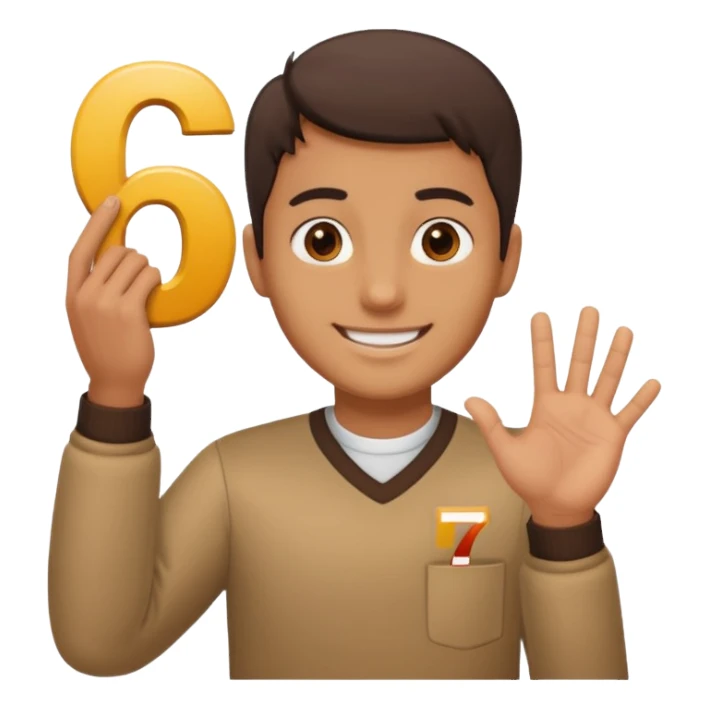 man holding 6️⃣ above the lefthand and 7️⃣ above the right hand sticker