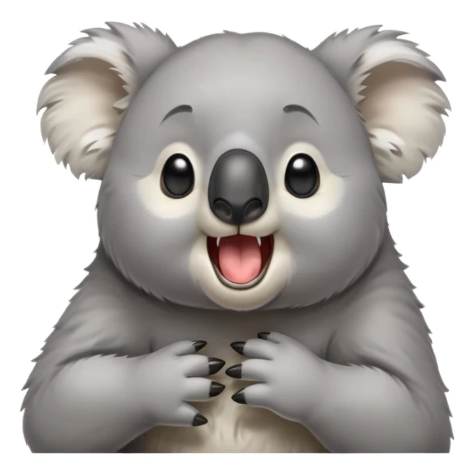 cinematic-cute-yawning-koala-portrait-emoji,-head-tilted-slightly-with-a-dramatic,-wide-open-yawn,-showcasing-a-soft,-downy-grey-fur-with-drooping-ears-and-round-eyes-barely-open-in-drowsy-contentment,-simplified-yet-irresistibly-adorable sticker