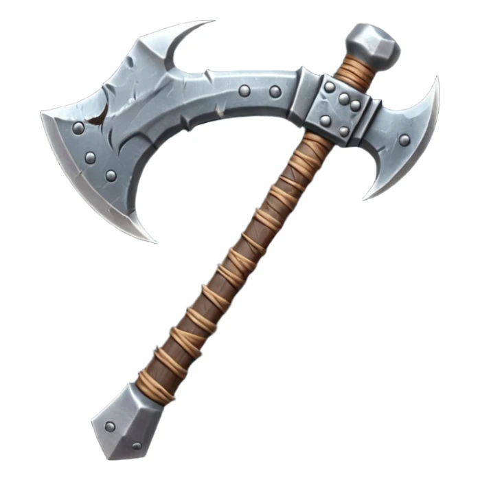 savage barbarian axe object icon, spiked double blade, battle-worn metal, scratches, heavy fantasy weapon, 3D cartoon, mobile game icon style, centered, clean background, no text, no watermark

 sticker