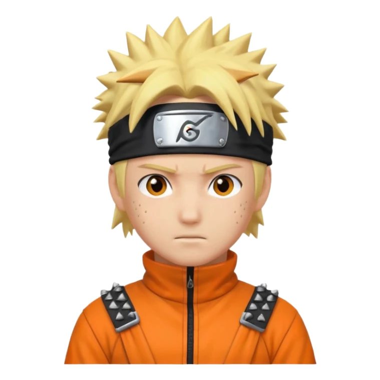 Naruto character with spiky blond hair, orange jumpsuit, ninja headband, apple emoji style sticker
