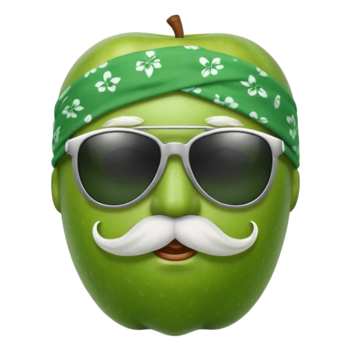 apple with white mustache and sunglasses and wearing bandana sticker