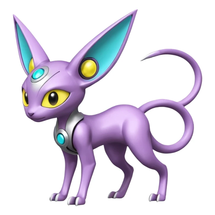 Mechanical Miraidon-Espeon-Mewtwo-Fakémon-hybrid-creature (full body)  with yellow eyes and cyan markings sticker