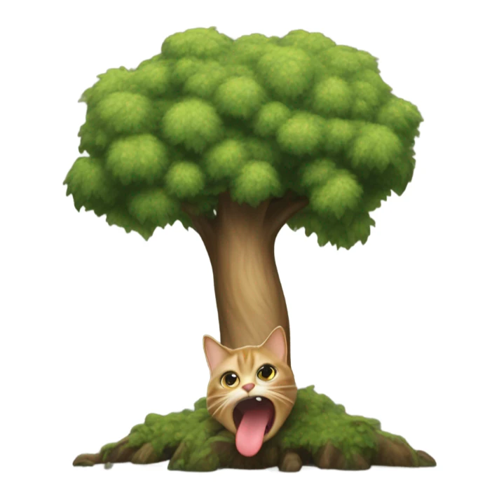 cat with very long tongue being eaten by a tree sticker