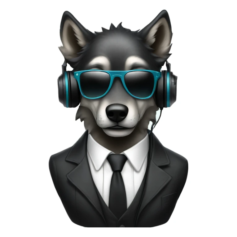 A beautiful cyberpunk Wolf black tie wearing sunglass and headphones sticker