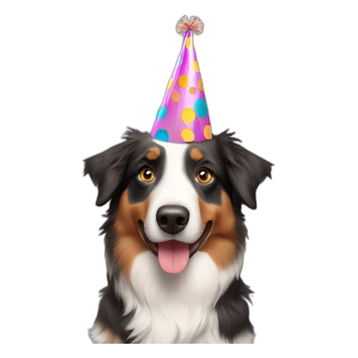Australian shepherd wearing birthday hat sticker