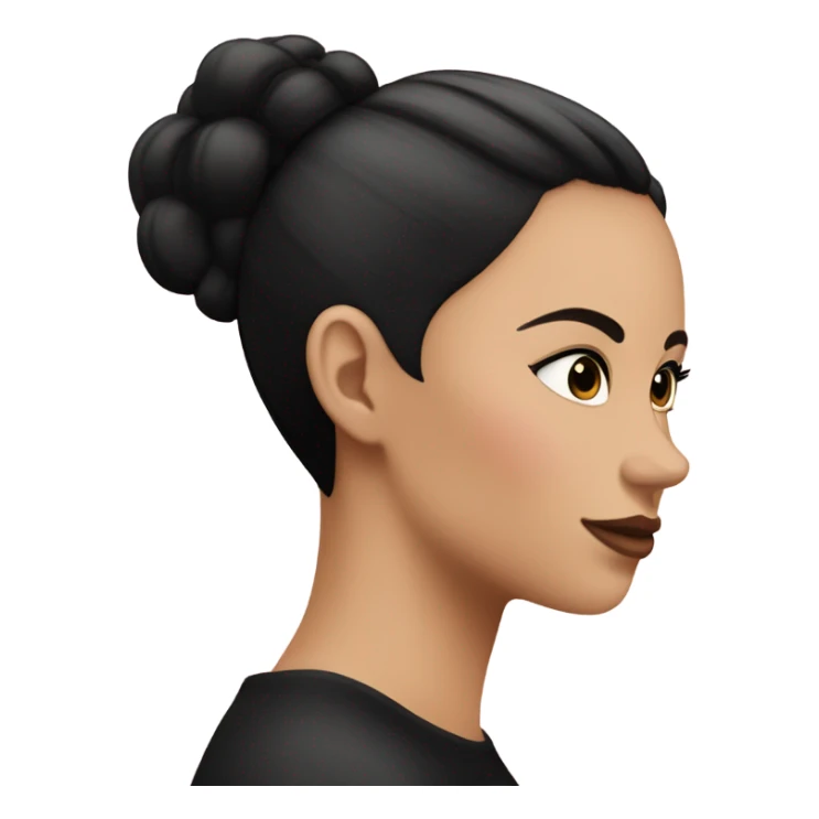 side profile of white girl with black ponytail and black blush sticker