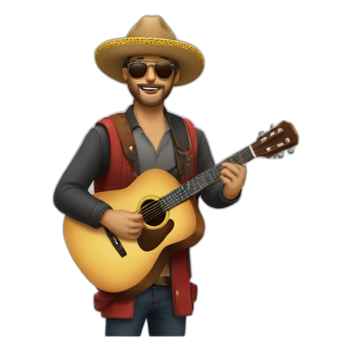 Cantautor con sombrero barba gafas y guitarras sticker