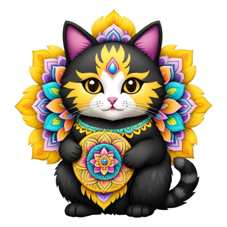 Black-yellow-white pussycat holding mandala  sticker