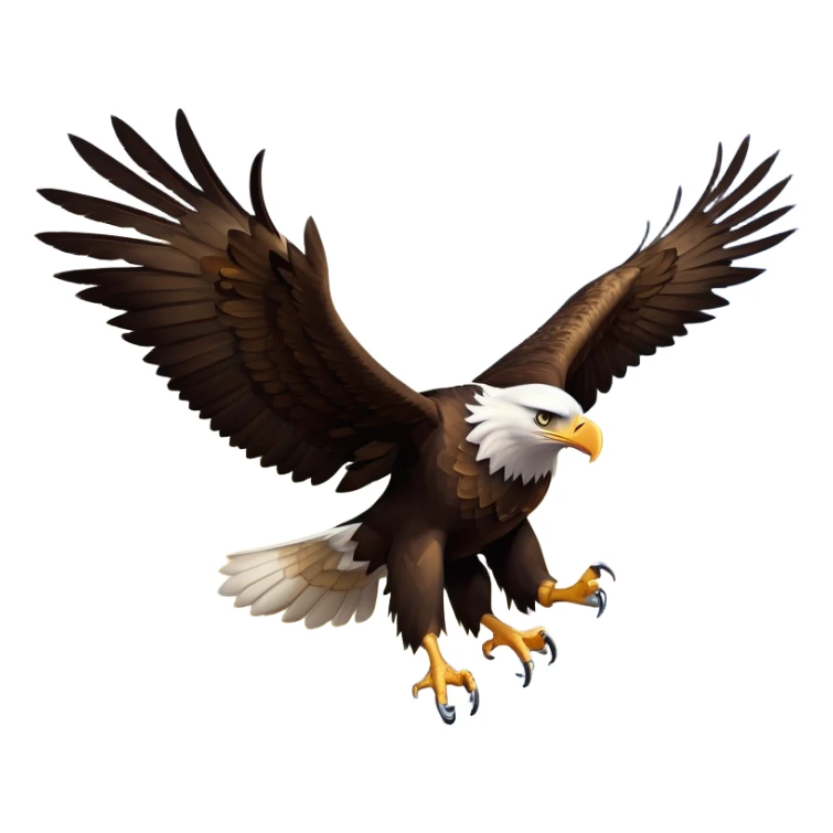 cinematic-eagle-realistic-full-body-soaring-emoji,-massive-wings-spread-wide-against-the-open-sky,-sharp-beak-curved-and-powerful,-piercing-golden-eyes-scanning-the-land-below,-strong-feathered-legs-tucked-tight,-dark-brown-feathers-contrasting-against-the-clouds,-simplified-yet-realistic-focused-features,-highly-detailed,-glowing-with-a-regal-majestic-glow sticker