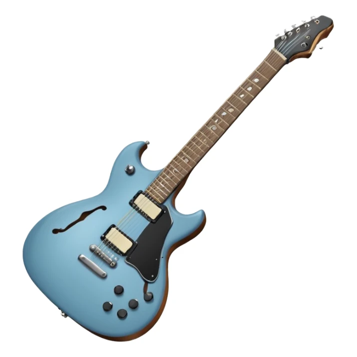 A gray-blue electric guitar with a black pick guard and only one volume knob sticker