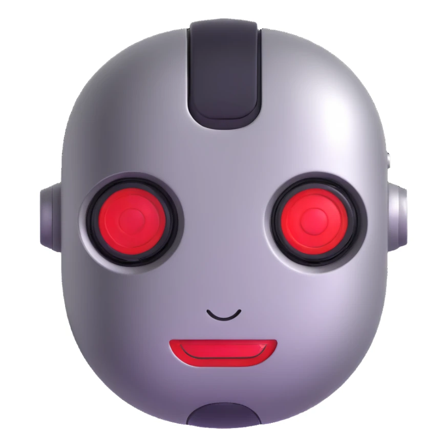 polished minimalistic perfectly round steel robot face with a red line instead of eyes, simple clean design sticker
