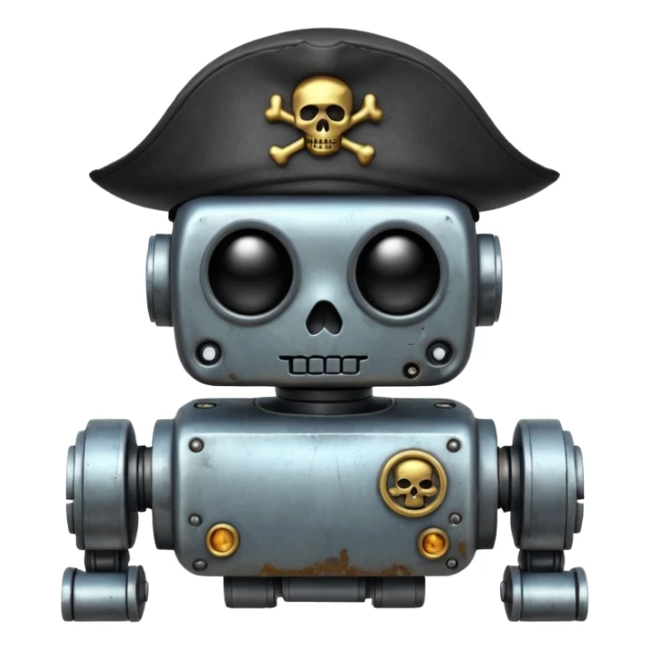 Make a one eye pirate robot with a x skull in its hat sticker
