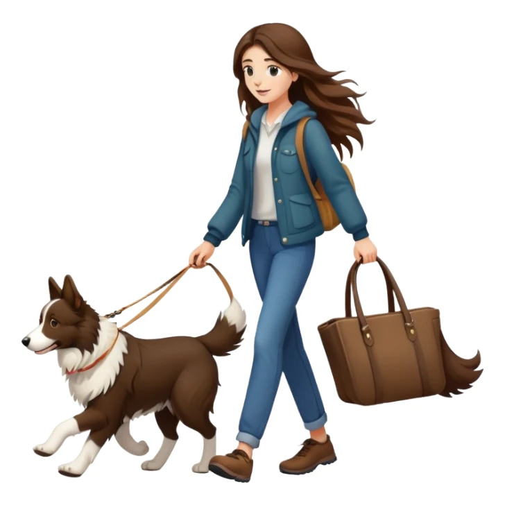 A beautiful girl with long brown hair walks a Border Collie sticker