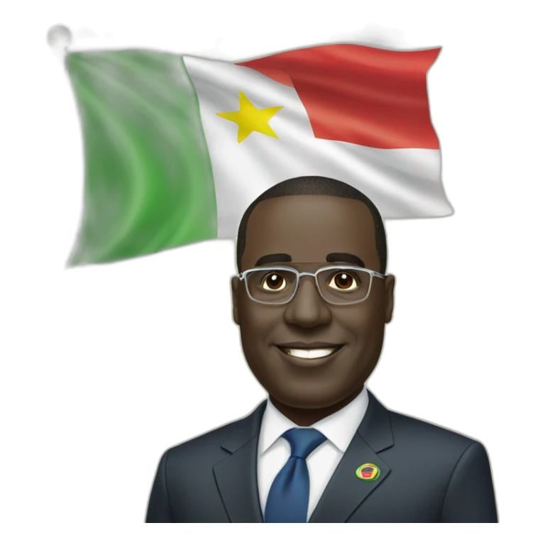 President Macky Sall with the flag of Senegal behind him sticker