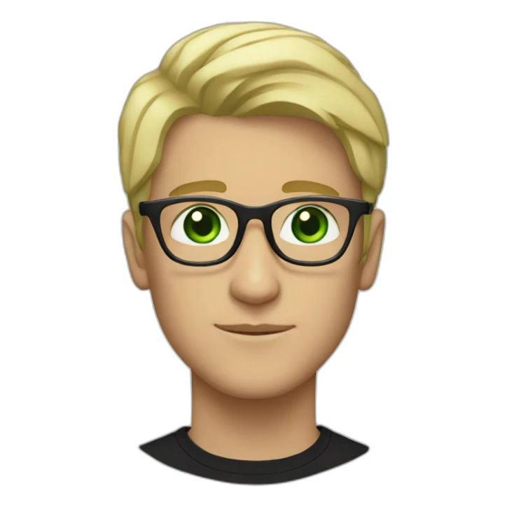 Blonde man with white glasses and green eyes wearing black jumper sticker