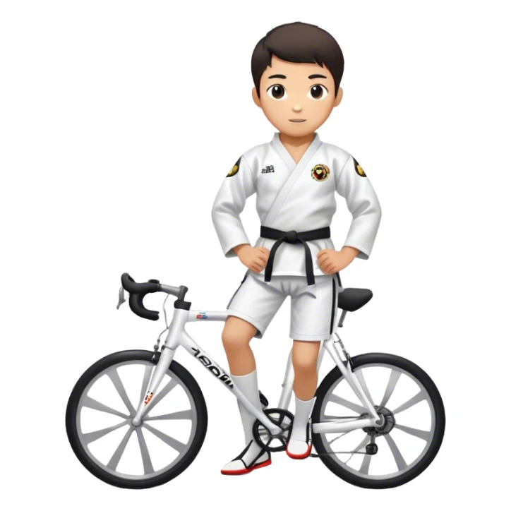 Taekwondo boy wearing a dobok riding a road bike sticker