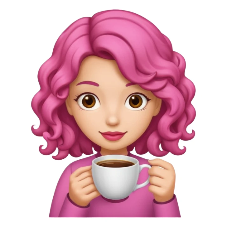 Crea una chica rizada con una taza rosa de café sticker