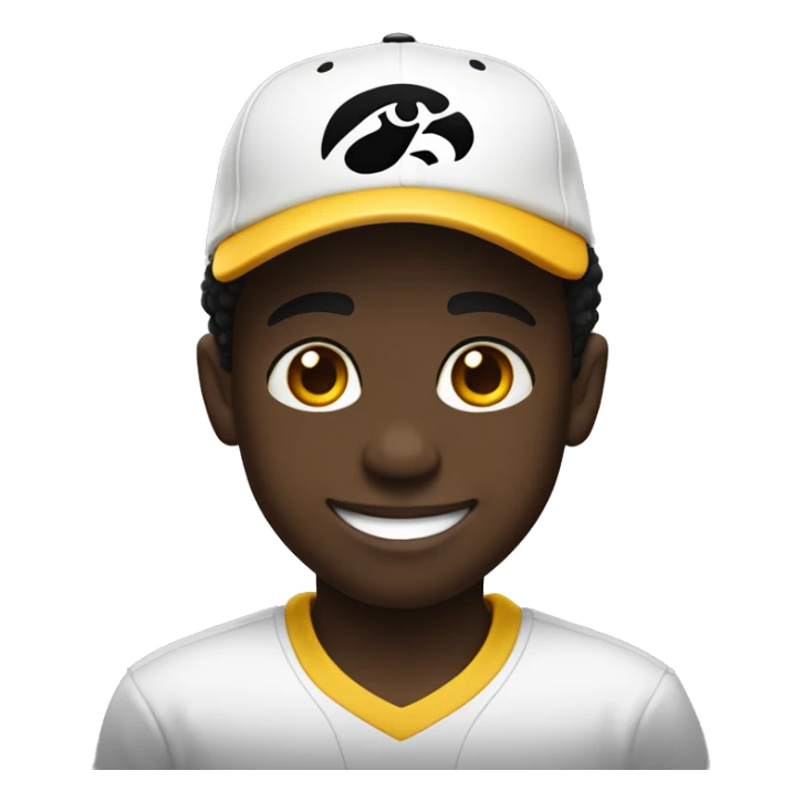 smiling black boy in white shirt and Iowa Hawkeyes hat sticker