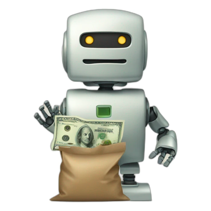 robot with a bag of cash sticker