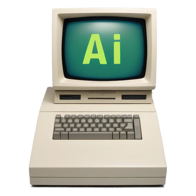 Create an emoji of the Apple Lisa computer with a text "AI running" on the screen sticker