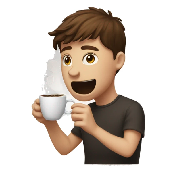 a white, brown haired boy chugging down coffee from a massive jug, coffee is all over him  sticker